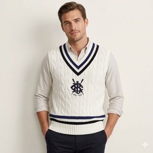 Polo Ralph Lauren Cotton Cashmere V-Neck Cable Knit Sweater Vest Size Medium